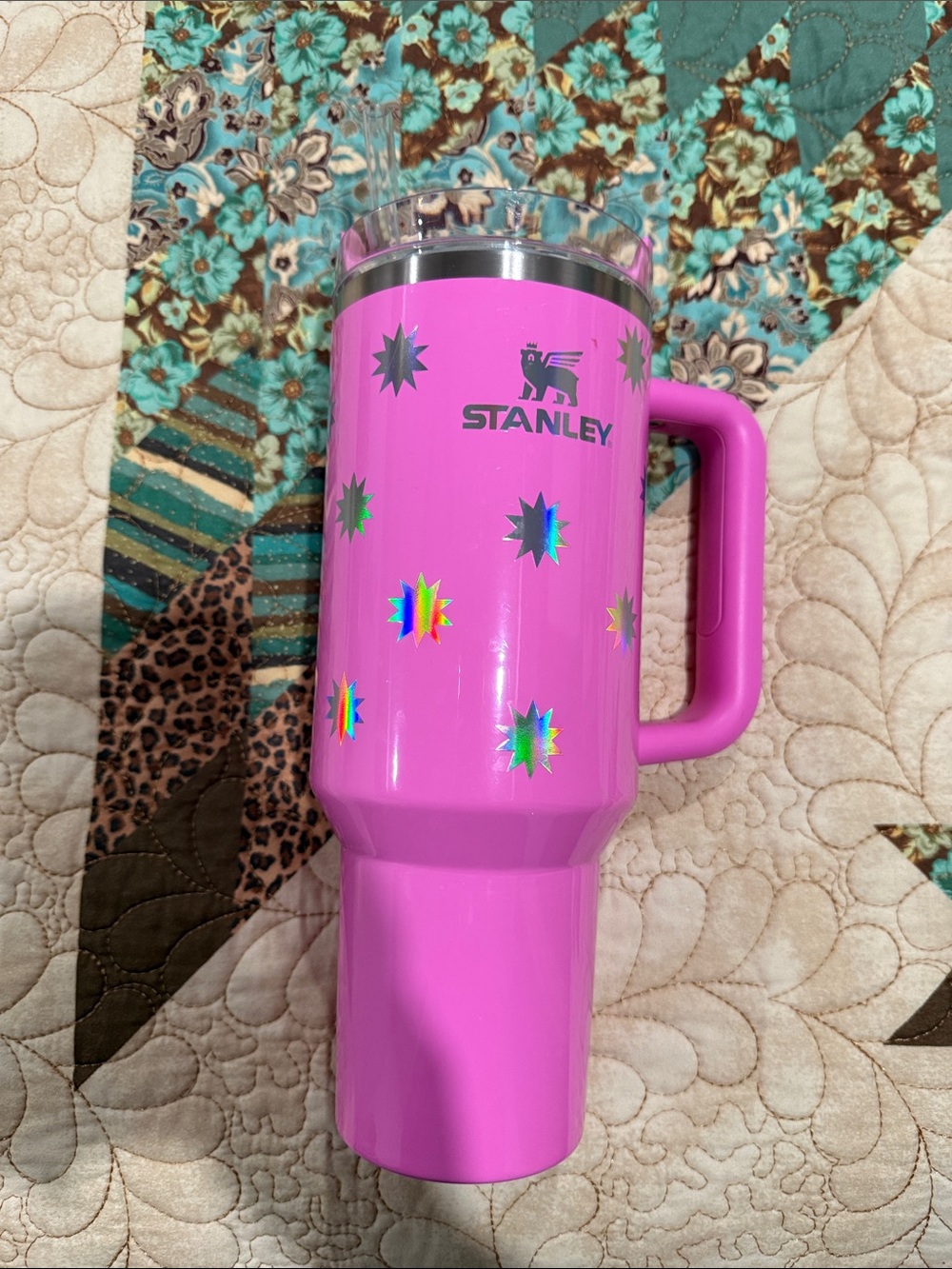 Stanley 40 oz Stainless H2.0 Flowstate Quencher Tumbler Popsicle Pink Starburst
